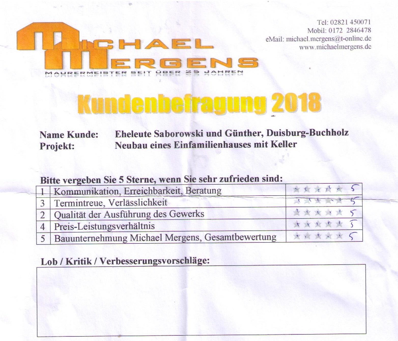 Saborowski Duisburg Einfamilienhaus mit Keller beste Rezension für Mergens Hau