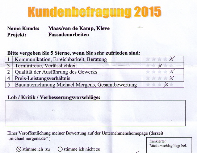 Maas Kleve Bewertung Referenz Fassadenarbeiten Generalunternehmer zufriedene Kunden