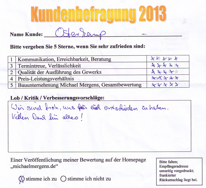 Osterkamp Einfamilienhaus mit Klinker in Grieth Bewertung Kundenkommentar Referenz